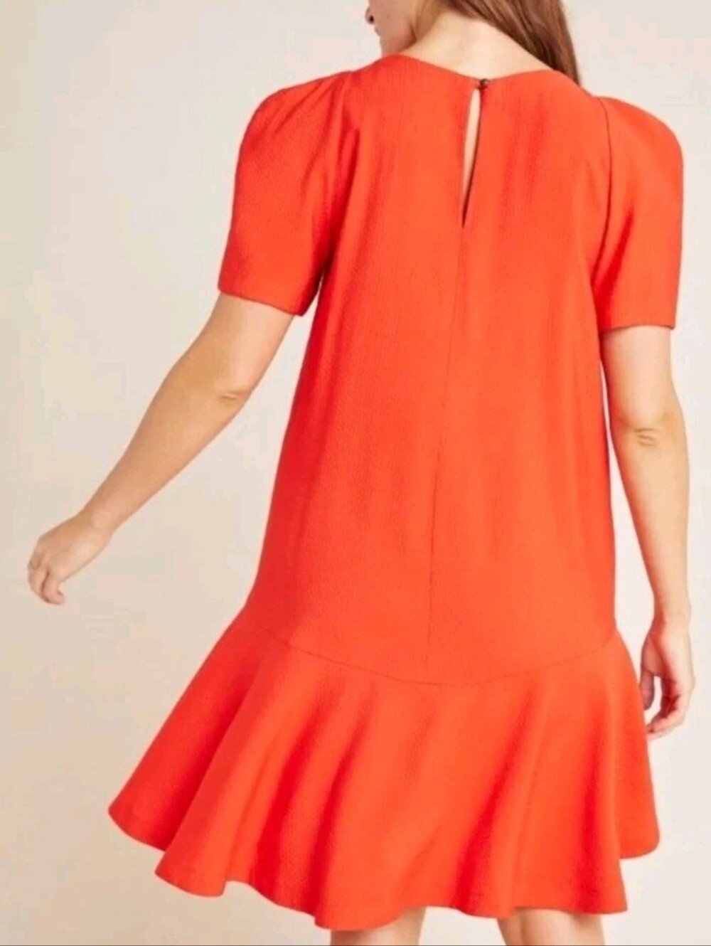 Maeve Anthropologie Puff Sleeve Drop Waist Mini Dress Red 12P Petite Flounce Euc - Picture 2 of 16